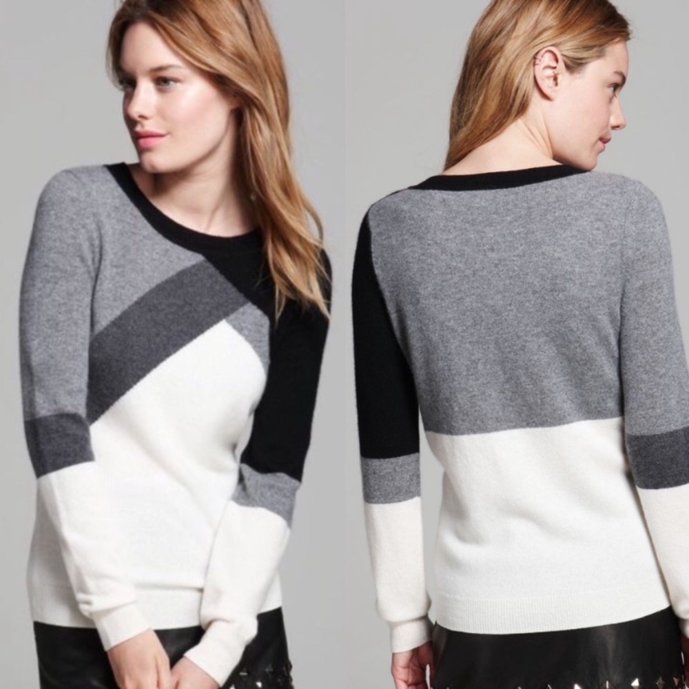 Color block 100% cashmere sweater